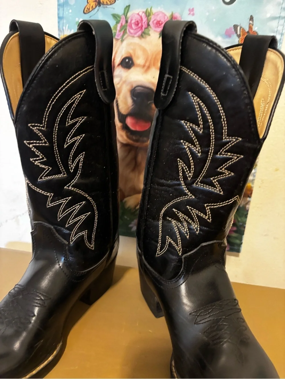 Classic Black Western Cowboy Boots with Silver Stitching